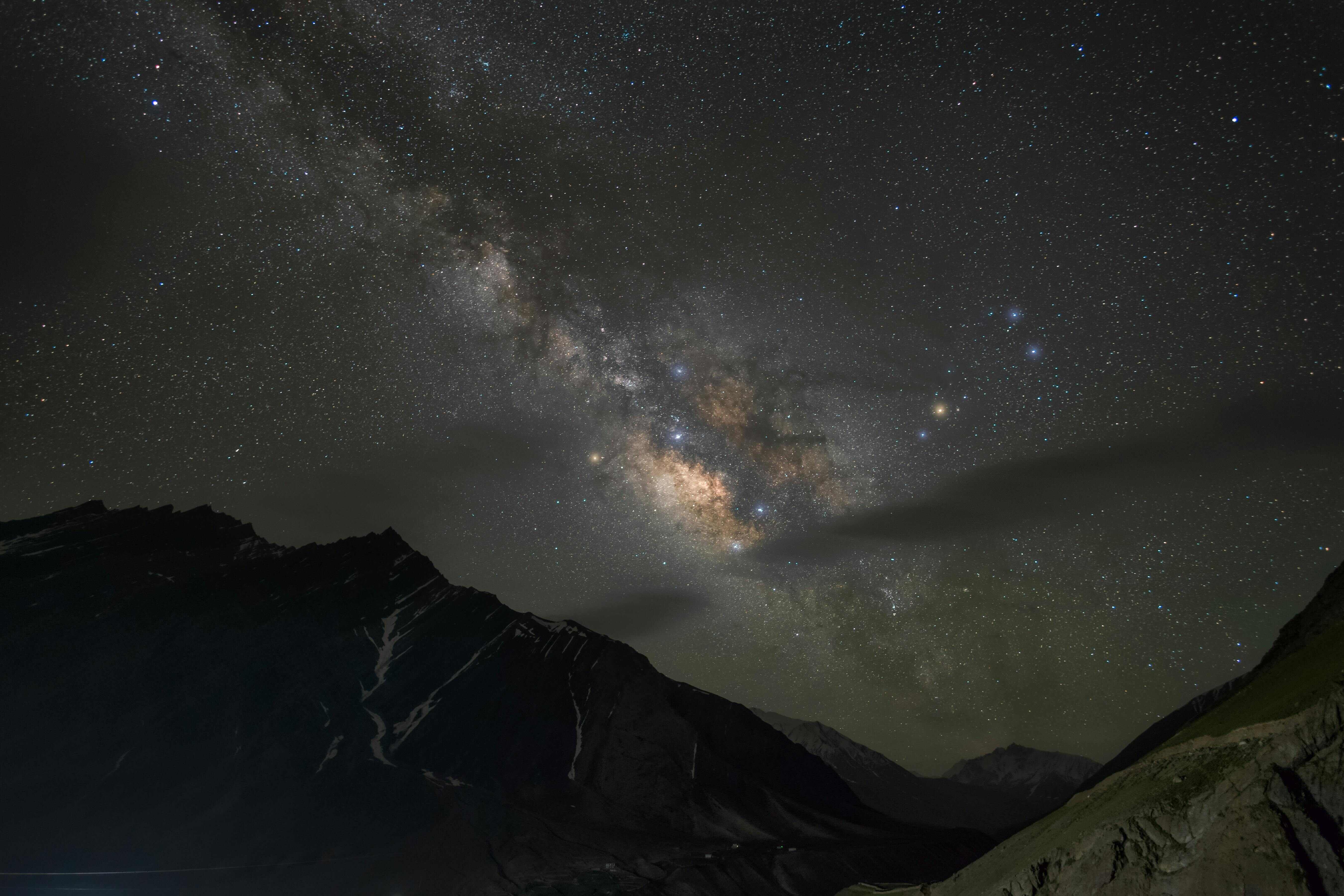 Starry night sky over mountain range